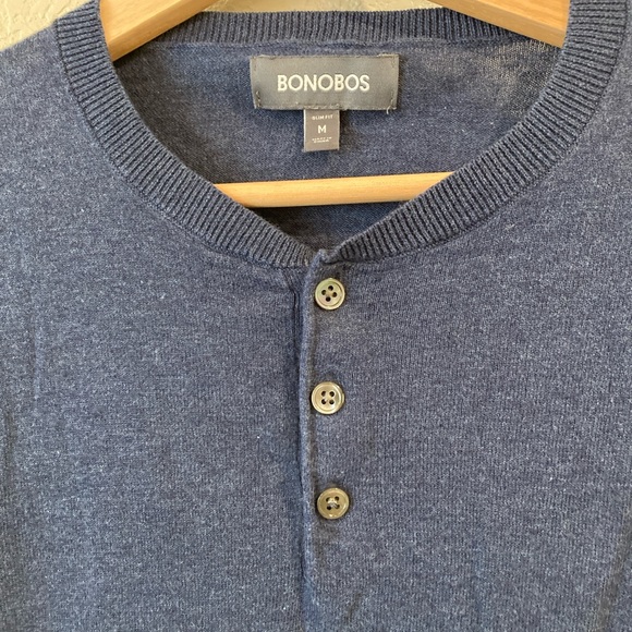 Men’s Bonobos Navy Partial Button-Up Sweater, size medium - Picture 3 of 3
